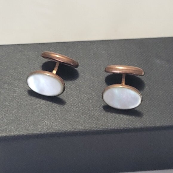 Antique Gold Cuff Links Mother of Pearl Gold Toned - Picture 3 of 14